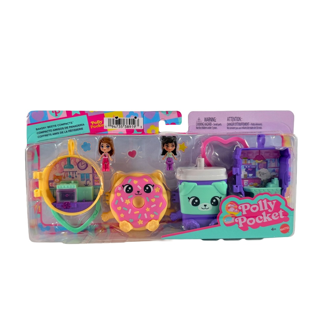 Polly Pocket Bakery Bestie Compacts Playset JMY09 Mattel 2 Dolls New